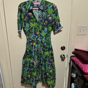 Tropical Print Button-Up Dress